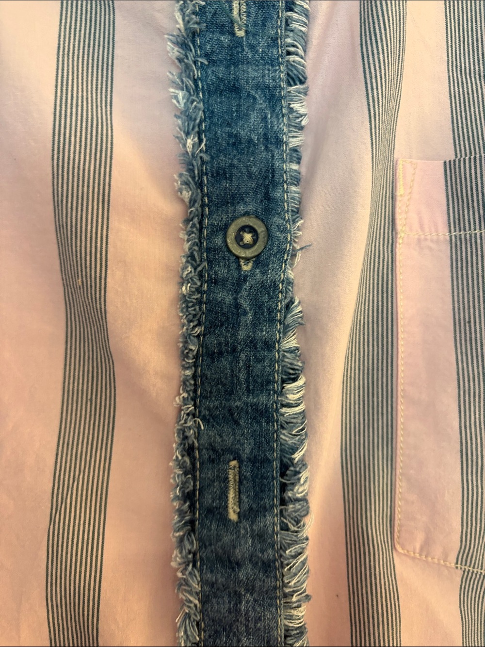 Free people Pink & Teal Striped Patchwork Button-Down Shirt - Picture 3 of 8